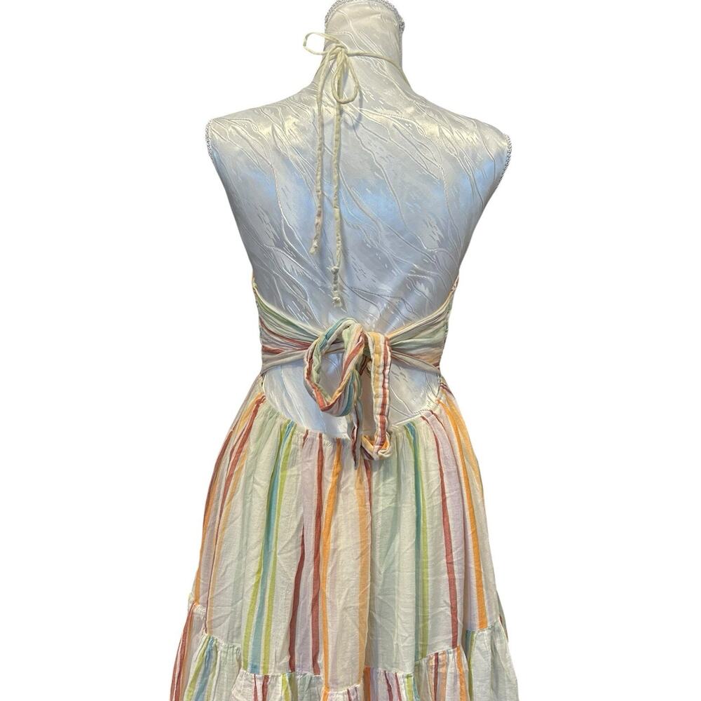 American Eagle Striped Halter Maxi Dress Medium Rainbow Resort - Picture 7 of 16